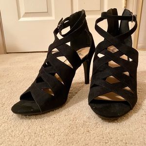 Black Strappy 3.5 inch Heels with Zipper Back Closure